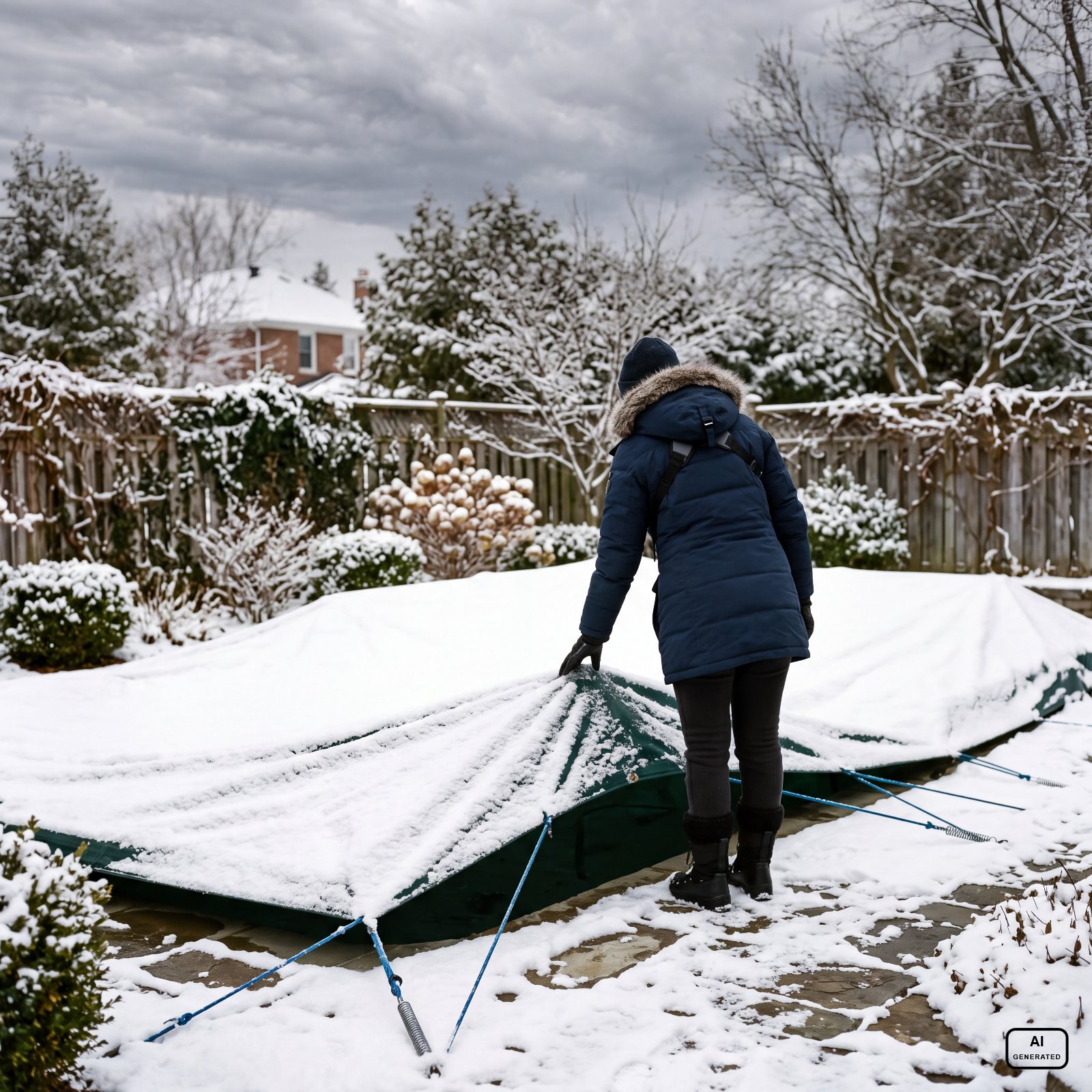 poolabdeckung kontrolle nach schnee web gekennzeichnet